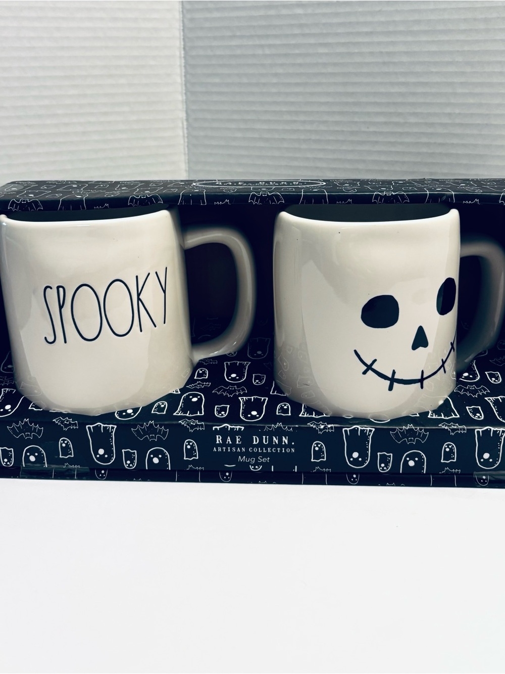 Rae Dunn SPOOKY Skull Halloween Mug Set of 2 New in Box